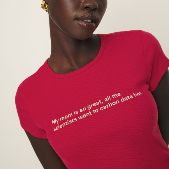 Reformation Red Cropped T-Shirt "My Mom Is So Great..." Science - Size XS - Picture 1 of 4